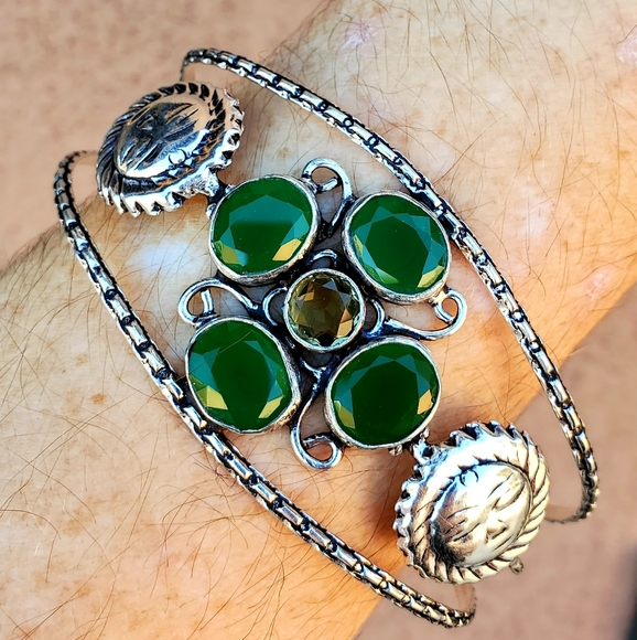 New Emerald & Citrine 925 Silver Sun Cuff Bracelet. - Picture 15 of 15